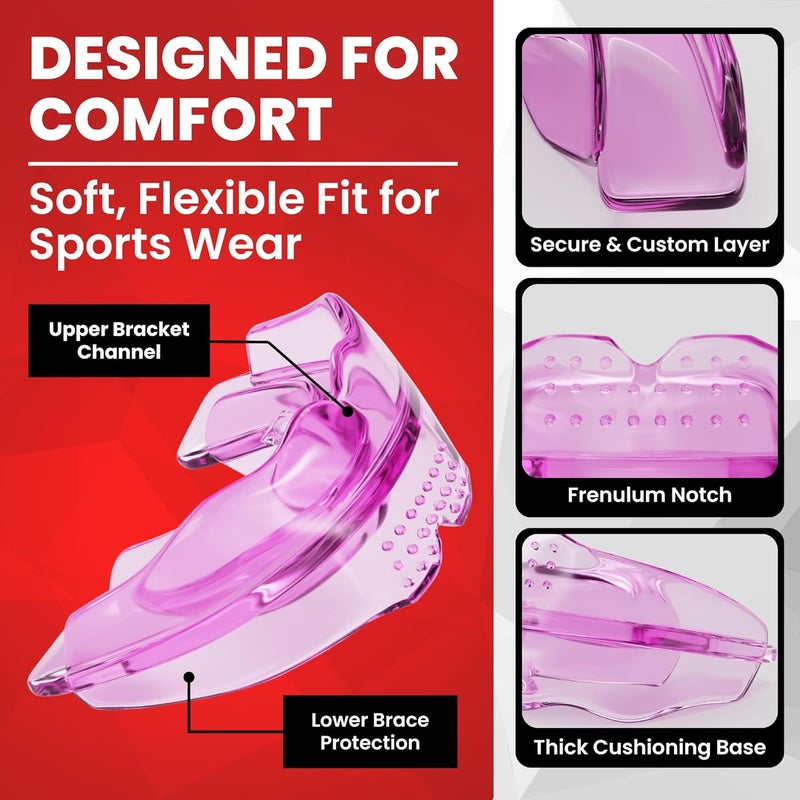 SAFE GRIN SafeGrin Pink Mouth Guard for Braces for Sports - Premium Silicone Teens & Youth Upper & Lower Teeth Protection for Sports - Football, Lacrosse, Hockey, Baseball - Image 4